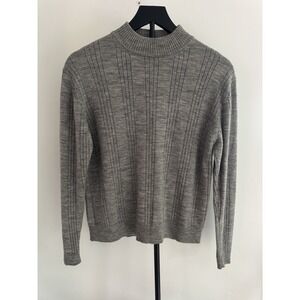 Amber Stone Merino Wool Sweater Women‎ Sz S Gray Ribbed Mock Neck New Wool